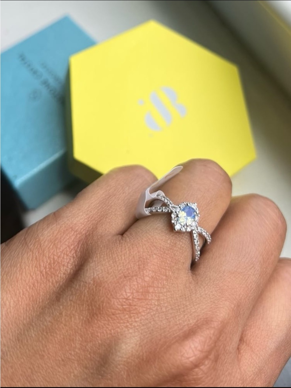 Bomb party glamorous galaxy lab created blue chalcedony rhodium-plating ring - Picture 4 of 12